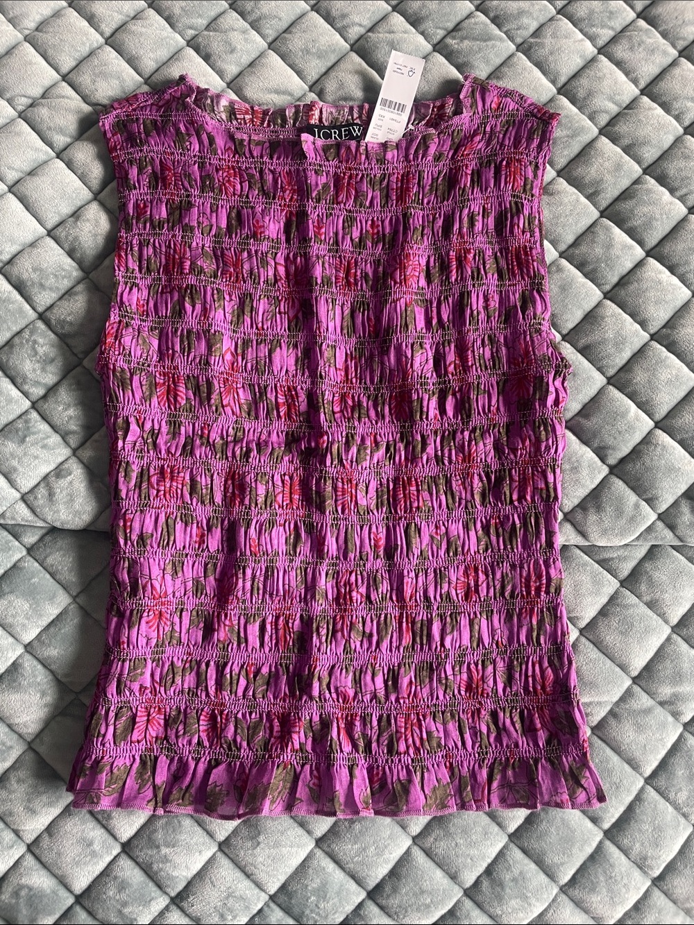 J. Crew Magenta Smocked Ruffle-Hem Camisole